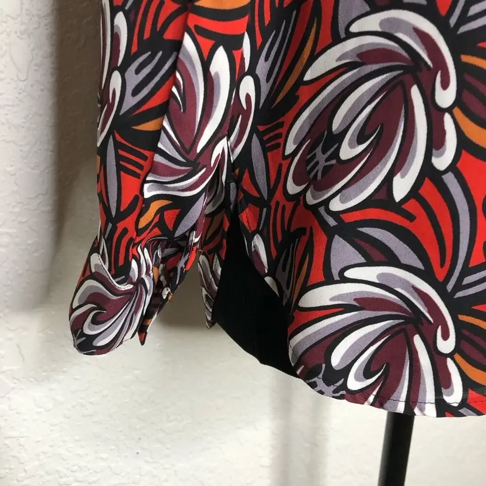 LOFT orange maroon white floral long sleeve top size Extra Small Petite XSP